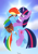 Size: 2480x3507 | Tagged: safe, artist:twidasher, imported from derpibooru, rainbow dash, twilight sparkle, pegasus, pony, unicorn, boop, cloud, duo, female, flying, goggles, hug, lesbian, noseboop, shipping, signature, sky, sun, twidash, unicorn twilight