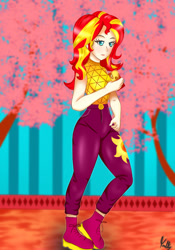 Size: 700x1000 | Tagged: safe, artist:kulkry, imported from derpibooru, sunset shimmer, human, clothes, humanized, pants, shirt, solo