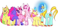 Size: 4204x2000 | Tagged: safe, artist:von babbitt, imported from derpibooru, firecracker burst, fizzy pop (g3), hidden treasure, kiwi tart, lucky swirl, sweetcream scoops, earth pony, pegasus, pony, unicorn, female, simple background, transparent background