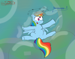 Size: 4112x3248 | Tagged: safe, artist:rupertbluefox, imported from derpibooru, rainbow dash, pegasus, pony, belly, belly button, bubble, bubble fetish, cheek fluff, chest fluff, circling stars, dazed, derp, dizzy, featureless crotch, female, implied crash, implied derpy, mare, spread legs, spreading, squishy