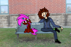 Size: 6000x4000 | Tagged: safe, artist:rainbowbacon, imported from derpibooru, oc, oc:rainbowbacon, human, pegasus, pony, bench, irl, photo, ponies in real life