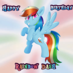 Size: 1024x1024 | Tagged: safe, artist:doraeartdreams-aspy, imported from derpibooru, rainbow dash, pegasus, pony, flying, happy birthday, rainbow dash day, rainbow dash's birthday, solo