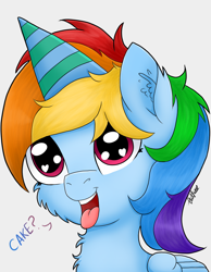 Size: 700x900 | Tagged: safe, artist:thatfamouspony, imported from derpibooru, rainbow dash, pegasus, pony, bust, cheek fluff, chest fluff, ear fluff, hat, heart eyes, open mouth, party hat, portrait, rainbow dash day, rainbow dash's birthday, solo, tongue out, wingding eyes