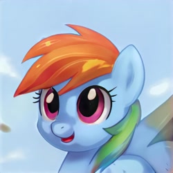 Size: 1024x1024 | Tagged: safe, artist:thisponydoesnotexist, imported from derpibooru, rainbow dash, pegasus, pony, ai content, ai generated, bust, cute, female, generator:thisponydoesnotexist, neural network, not rainbow dash, open mouth, solo