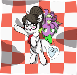 Size: 1920x1874 | Tagged: safe, artist:alexdti, imported from derpibooru, raven, spike, dragon, pony, unicorn, blushing, cute, female, glasses, hair bun, interspecies, looking at each other, male, mare, necktie, older, older spike, picnic, ravenspike, secretary, shipping, spikabetes, straight, winged spike, wings