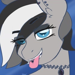 Size: 2400x2400 | Tagged: safe, artist:koapony, imported from derpibooru, oc, oc:chrome finish, pony, bedroom eyes, choker, piercing, tongue out