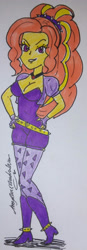 Size: 822x2371 | Tagged: safe, artist:amyrosexshadowlover, imported from derpibooru, adagio dazzle, equestria girls, boots, breasts, choker, cleavage, clothes, eyelashes, female, grin, hand on hip, high heel boots, shoes, signature, smiling, socks, solo, traditional art