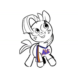 Size: 1506x1506 | Tagged: safe, artist:kylesmeallie, imported from derpibooru, babs seed, earth pony, pony, clothes, new york mets, shirt, smiling