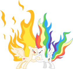 Size: 2519x2380 | Tagged: safe, artist:livehotsun, imported from derpibooru, alicorn, pegasus, pony, angry, arm wrestling, duel, duo, duo female, female, fire, firelight sparkle, flame twilight, mare, simple background, super rainbow dash, transparent background, vector