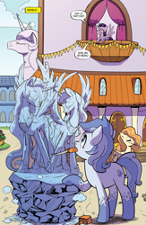 Size: 1988x3056 | Tagged: safe, anonymous editor, artist:pencils, edit, editor:saby, idw, imported from derpibooru, princess celestia, princess luna, twilight sparkle, alicorn, earth pony, pegasus, pony, spoiler:comic, spoiler:comic94, anatomically incorrect, balcony, drawthread, faic, ice sculpture, season 10, sidemouth, statue, twilight sparkle (alicorn), when you see it, woll smoth