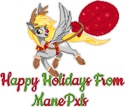 Size: 916x780 | Tagged: safe, artist:epicvon, artist:sugarcup, artist:xwhitedreamsx, imported from derpibooru, derpy hooves, deer, pegasus, pony, reindeer, antlers, boots, christmas, clothes, deerpy hooves, female, flying, harness, holiday, manepxls, mare, open mouth, pixel art, pxls.space, red nose, red nosed, reindeer antlers, reindeerified, rudolph the red nosed reindeer, sack, shoes, side view, simple background, smiling, solo, species swap, tack, transparent background