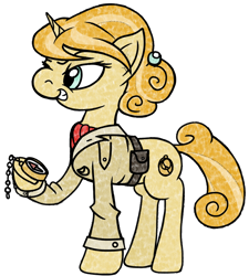 Size: 788x874 | Tagged: safe, artist:underwoodart, derpibooru exclusive, imported from derpibooru, oc, oc only, oc:summer twinkle, pony, unicorn, derpibooru community collaboration, 2021 community collab, belt, clothes, compass, cravat, explorer, explorer outfit, female, grin, hairpin, mare, one eye closed, raised hoof, shirt, simple background, smiling, transparent background, wink