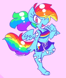 Size: 1188x1397 | Tagged: safe, artist:creepincrawl, imported from derpibooru, rainbow dash, anthro, pegasus, pony, bandage, belly button, breasts, cleavage, clothes, female, looking at you, open mouth, ponytail, shorts, smiling, solo