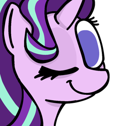 Size: 768x768 | Tagged: safe, artist:fraciss, imported from derpibooru, starlight glimmer, pony, unicorn, bust, one eye closed, simple background, solo, white background, wink