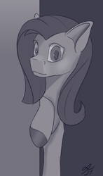 Size: 1000x1700 | Tagged: safe, artist:tenebrisnoctus, imported from derpibooru, fluttershy, pegasus, pony, grayscale, monochrome, solo