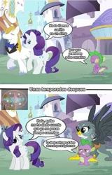 Size: 480x750 | Tagged: safe, imported from derpibooru, gabby, prince blueblood, rarity, spike, comic, female, implied shipping, implied sparity, implied straight, male, op is a duck, rariblood, shipping, spabby, spanish, straight, text, translated in the comments