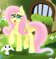 Size: 1280x1333 | Tagged: safe, artist:purplepotato04, imported from derpibooru, angel bunny, fluttershy, pony, rabbit, animal