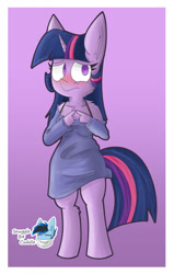 Size: 816x1280 | Tagged: safe, artist:snuggleb4cuddle, imported from derpibooru, twilight sparkle, alicorn, anthro, unguligrade anthro, blushing, breasts, clothes, female, nightgown, pajamas, solo, solo female, twilight sparkle (alicorn)