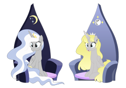 Size: 5000x3500 | Tagged: safe, artist:katelynleeann42, imported from derpibooru, oc, oc only, oc:moon beam, oc:mystic swirl, alicorn, pony, absurd resolution, female, mare, simple background, throne, transparent background