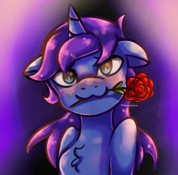 Size: 2095x2069 | Tagged: safe, artist:nanazdina, derpibooru exclusive, imported from derpibooru, princess luna, anthro, lunadoodle, blushing, commission, cute, doodle, female, filly, flower, holiday, ibispaint x, lunabetes, rose, solo, valentine's day, woona, ych example, younger, your character here