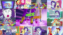 Size: 1989x1113 | Tagged: safe, edit, edited screencap, editor:quoterific, imported from derpibooru, screencap, applejack, fluttershy, lemon zest, pinkie pie, rainbow dash, rarity, sci-twi, sour sweet, sugarcoat, sunny flare, sunset shimmer, twilight sparkle, human, dance magic, equestria girls, spoiler:eqg specials, car wash, clothes, converse, crying, dance magic (song), duo, duo female, eyes closed, fainting couch, female, food, gasp, glasses, humane five, humane seven, humane six, ice cream, one eye closed, open mouth, shocked, shoes, solo, spoon, teeth