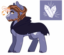 Size: 1024x889 | Tagged: safe, artist:cerealmiilk, imported from derpibooru, oc, oc only, oc:obsidian, pony, unicorn, beard, cape, clothes, facial hair, freckles, glowing horn, horn, magical gay spawn, male, offspring, parent:big macintosh, parent:rockhoof, parents:rockmac, scar, simple background, solo, stallion, unshorn fetlocks, white background