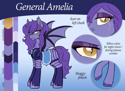 Size: 1280x929 | Tagged: safe, artist:wiggles, imported from derpibooru, oc, oc only, oc:amelia, oc:amelia valkyria, bat pony, pony, armor, ask the lunar general, female, mare, reference sheet, scar, solo