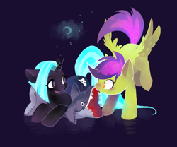 Size: 1024x852 | Tagged: safe, artist:n0pies, imported from derpibooru, oc, oc only, pegasus, pony, unicorn, duo, night, not scootaloo, plushie, shark plushie