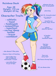 Size: 3085x4198 | Tagged: safe, artist:dreamy990, artist:nightydream, imported from derpibooru, rainbow dash, human, alternate hairstyle, converse, description, female, football, humanized, shoes, soccer ball (object), solo