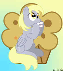 Size: 1600x1800 | Tagged: safe, artist:音悦, imported from derpibooru, derpy hooves, pegasus, pony, belly, female, food, letter, muffin, nom, sitting, solo