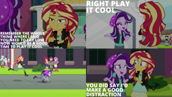 Size: 1986x1117 | Tagged: safe, edit, edited screencap, editor:quoterific, imported from derpibooru, screencap, apple bloom, bon bon, cloudy kicks, lyra heartstrings, scootaloo, starlight glimmer, sunset shimmer, sweetie belle, sweetie drops, teddy t. touchdown, human, equestria girls, mirror magic, spoiler:eqg specials, clothes, cutie mark crusaders, duo, duo female, female, open mouth, running