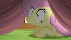 Size: 1920x1080 | Tagged: safe, imported from derpibooru, screencap, fluttershy, pegasus, pony, scare master, exploitable meme, female, mare, meme, on floor, solo, under the bed, wide eyes