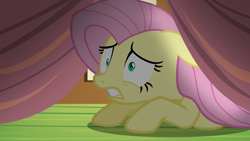 Size: 1920x1080 | Tagged: safe, imported from derpibooru, screencap, fluttershy, pegasus, pony, scare master, exploitable meme, female, gritted teeth, mare, meme, scared, solo, under the bed