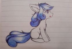 Size: 1836x1260 | Tagged: safe, artist:aleuoliver, artist:aleurajan, imported from derpibooru, oc, oc only, earth pony, pony, earth pony oc, lined paper, open mouth, sitting, solo, traditional art