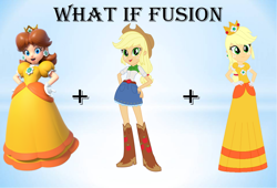 Size: 1280x868 | Tagged: safe, artist:daniotheman, artist:selenaede, artist:sugar-loop, imported from derpibooru, applejack, human, equestria girls, apple daisy, barely eqg related, base used, clothes, crossover, crown, dress, ear piercing, earring, female, fusion, gloves, gown, hand on hip, hands on hip, jewelry, nintendo, piercing, princess applejack, princess daisy, princess dress, regalia, super mario bros., yellow dress