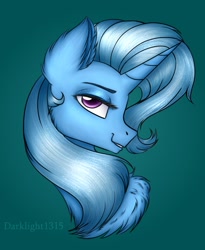 Size: 1159x1410 | Tagged: safe, artist:darklight1315, imported from derpibooru, trixie, pony, unicorn, bust, cheek fluff, chest fluff, ear fluff, looking at you, portrait, profile, smiling, solo