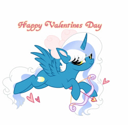 Size: 1024x1003 | Tagged: safe, artist:riofluttershy, imported from derpibooru, oc, oc only, oc:fleurbelle, alicorn, pony, adorabelle, alicorn oc, arrow, bow, bow (weapon), cute, female, hair bow, heart, hearts and hooves day, horn, mare, solo, wings