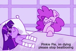 Size: 1598x1080 | Tagged: safe, artist:blackdog-stuff, artist:opossum-stuff, artist:opossum_stuff, imported from derpibooru, pinkie pie, twilight sparkle, pony, bandage, beatboxing, bed, duo, floppy ears, hospital bed, meme, ponified meme, wikihow