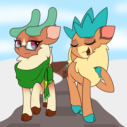 Size: 4500x4500 | Tagged: safe, artist:mrneo, imported from derpibooru, cashmere (tfh), velvet reindeer, deer, them's fightin' herds, bag, clothes, community related, cousins, glasses, saddle bag, scarf, velvet (tfh)