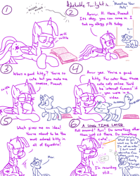 Size: 4779x6013 | Tagged: safe, artist:adorkabletwilightandfriends, imported from derpibooru, sniffles, twilight sparkle, oc, oc:pinenut, alicorn, cat, mouse, pony, comic:adorkable twilight and friends, absurd resolution, adorkable, adorkable twilight, book, cat toy, cellphone, comic, confused, cute, dork, duo, female, glowing horn, horn, lying down, magic, male, meow, monetize your pets, nostril flare, open door, open mouth, pet, petting, phone, pinebetes, prone, purring, reading, recording, rubbing nose, sitting, slice of life, smartphone, sniffing, sniffling, solo, telekinesis, twiabetes, twilight sparkle (alicorn)