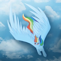 Size: 2048x2048 | Tagged: safe, artist:lunathemoongod, imported from derpibooru, rainbow dash, pegasus, pony, cloud, flying, sky, solo