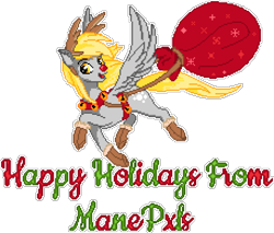 Size: 916x780 | Tagged: safe, artist:epicvon, artist:sugarcup, imported from derpibooru, derpy hooves, deer, pegasus, pony, reindeer, antlers, boots, christmas, clothes, female, flying, harness, holiday, manepxls, mare, open mouth, pixel art, pxls.space, red nose, red nosed, reindeer antlers, rudolph the red nosed reindeer, sack, shoes, side view, simple background, smiling, solo, tack, transparent background