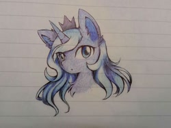 Size: 1080x807 | Tagged: safe, artist:aleuoliver, imported from derpibooru, princess luna, alicorn, pony, bust, female, horn, jewelry, lined paper, mare, s1 luna, solo, tiara, traditional art