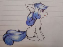 Size: 1080x807 | Tagged: safe, artist:aleuoliver, imported from derpibooru, oc, oc only, earth pony, pony, earth pony oc, lined paper, open mouth, sitting, solo, traditional art