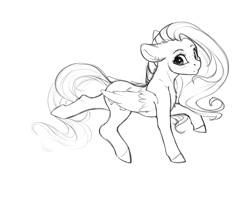 Size: 2935x2380 | Tagged: safe, artist:miokomata, imported from derpibooru, fluttershy, pegasus, pony, black and white, female, floppy ears, freckles, freckleshy, grayscale, lineart, mare, monochrome, simple background, solo, white background