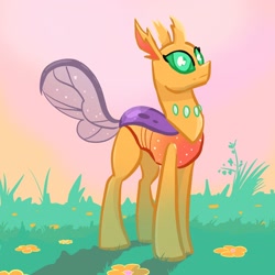 Size: 2048x2048 | Tagged: safe, artist:pfeffaroo, imported from derpibooru, oc, oc only, changedling, changeling, flower, grass, solo, standing