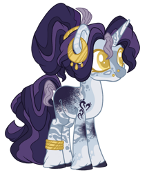 Size: 1024x1204 | Tagged: safe, artist:ninjagobrony287, imported from derpibooru, oc, oc only, unnamed oc, hybrid, pony, unicorn, zony, anklet, base used, colored pupils, ear piercing, earring, female, jewelry, magical threesome spawn, mare, offspring, parent:night light, parent:rarity, parent:zecora, piercing, solo