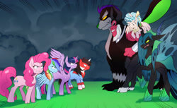 Size: 2861x1753 | Tagged: safe, artist:traupa, imported from derpibooru, cozy glow, lord tirek, pinkie pie, queen chrysalis, rainbow dash, twilight sparkle, oc, alicorn, centaur, changeling, changeling queen, earth pony, pegasus, pony, the ending of the end, alicornified, cloven hooves, cozycorn, female, filly, male, race swap, twilight sparkle (alicorn), ultimate chrysalis