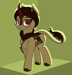 Size: 3477x3624 | Tagged: safe, artist:thehuskylord, imported from derpibooru, oc, oc only, oc:fireheart, kirin, bag, book, glasses, horn, kirin oc, satchel, scroll, simple background, solo, tail
