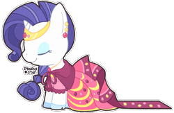 Size: 800x520 | Tagged: safe, artist:x-squishystar-x, edit, imported from derpibooru, rarity, pony, chibi, clothes, cute, dress, eyes closed, female, gala dress, jewelry, raribetes, simple background, solo, tiara, transparent background